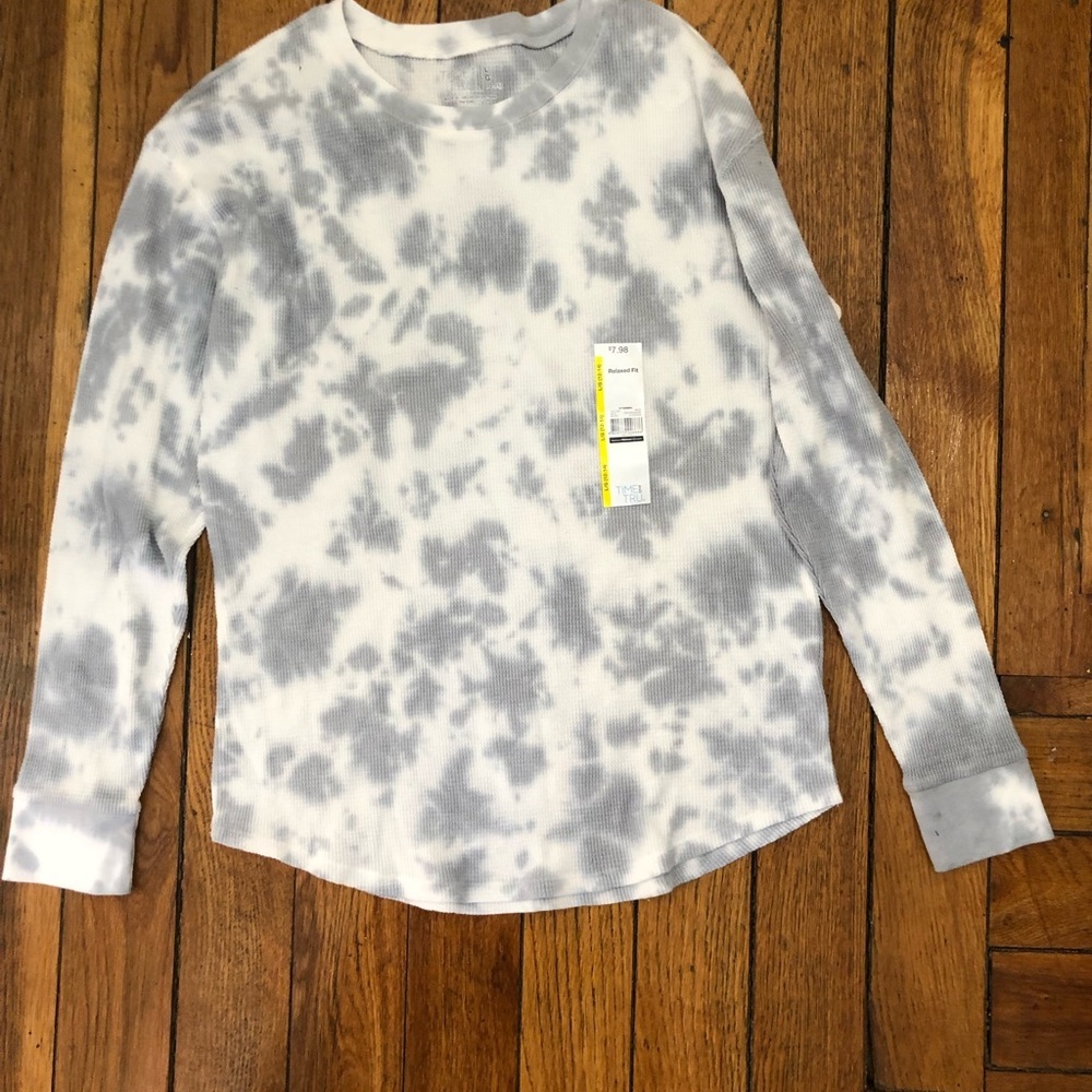 NWT Time and Tru Gray Tie Dye Thermal Long Sleeve Tee | Cozy Waffle Knit - Picture 3 of 11